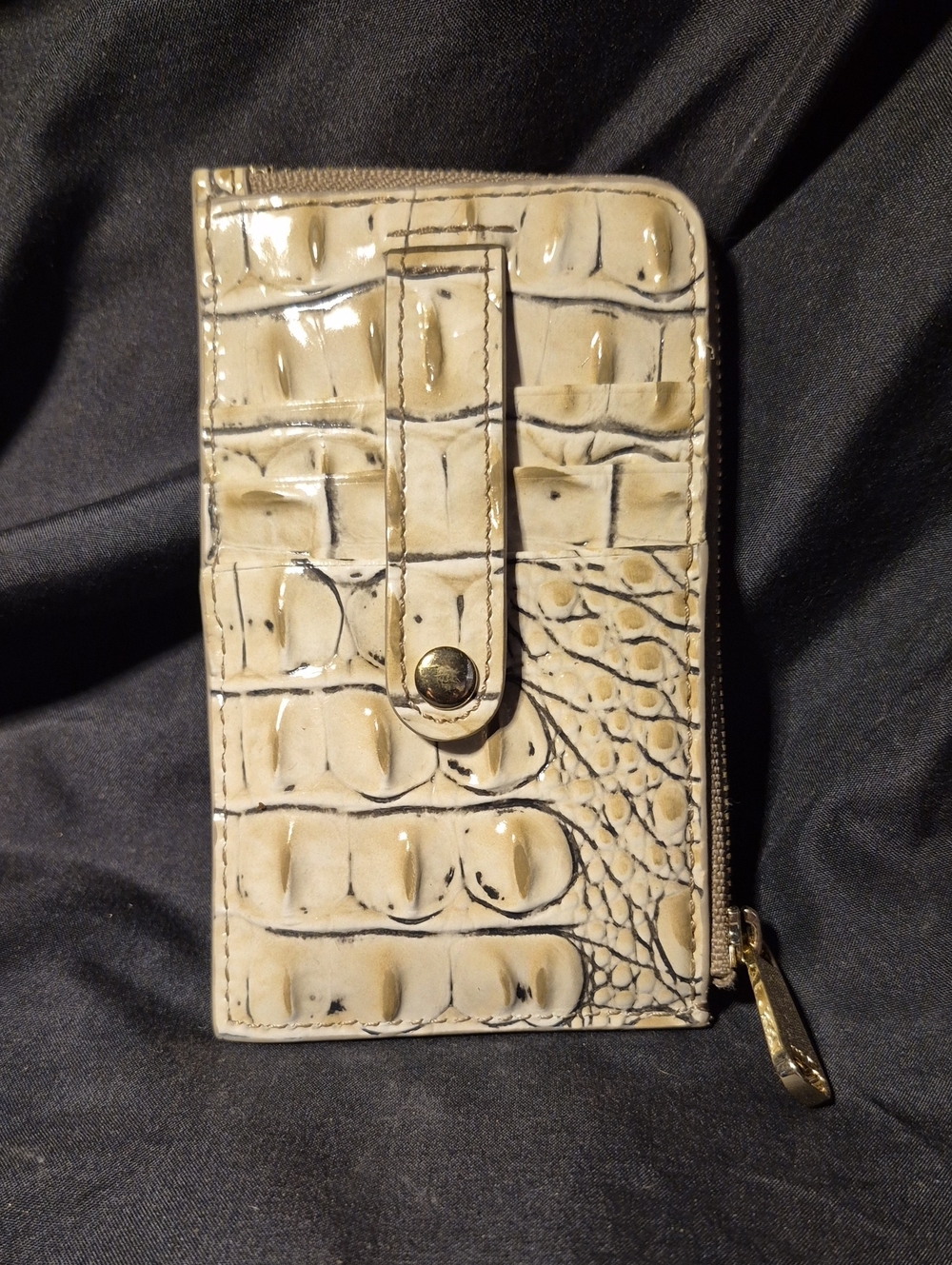 Brahmin Cream Croc-Embossed Card Wallet with Gold Plate